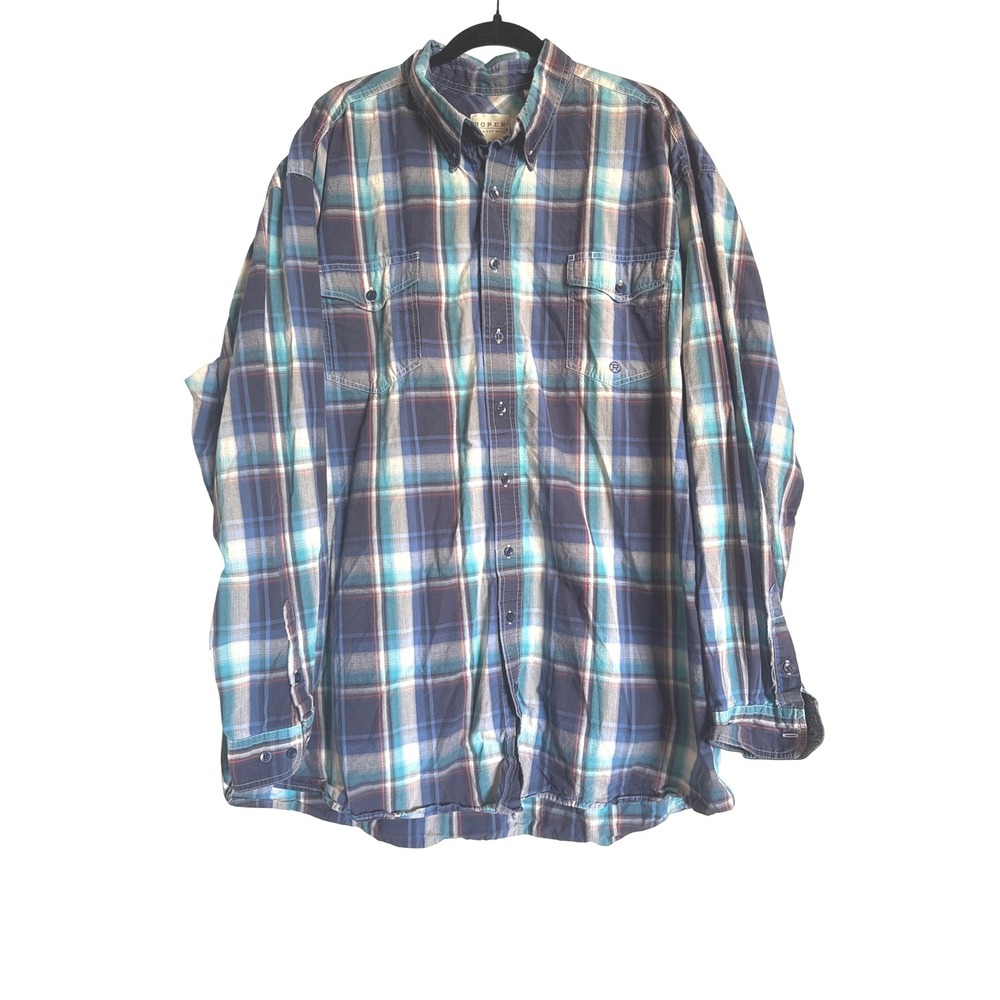 Roper Mens 3XLT Plaid Western‎ Button Up Shirt Long Sleeve Blue Turquoise